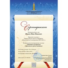 Сертификат участника первого Всероссийского педагогического марафона по теме "Методика построения современного урока (занятия)"