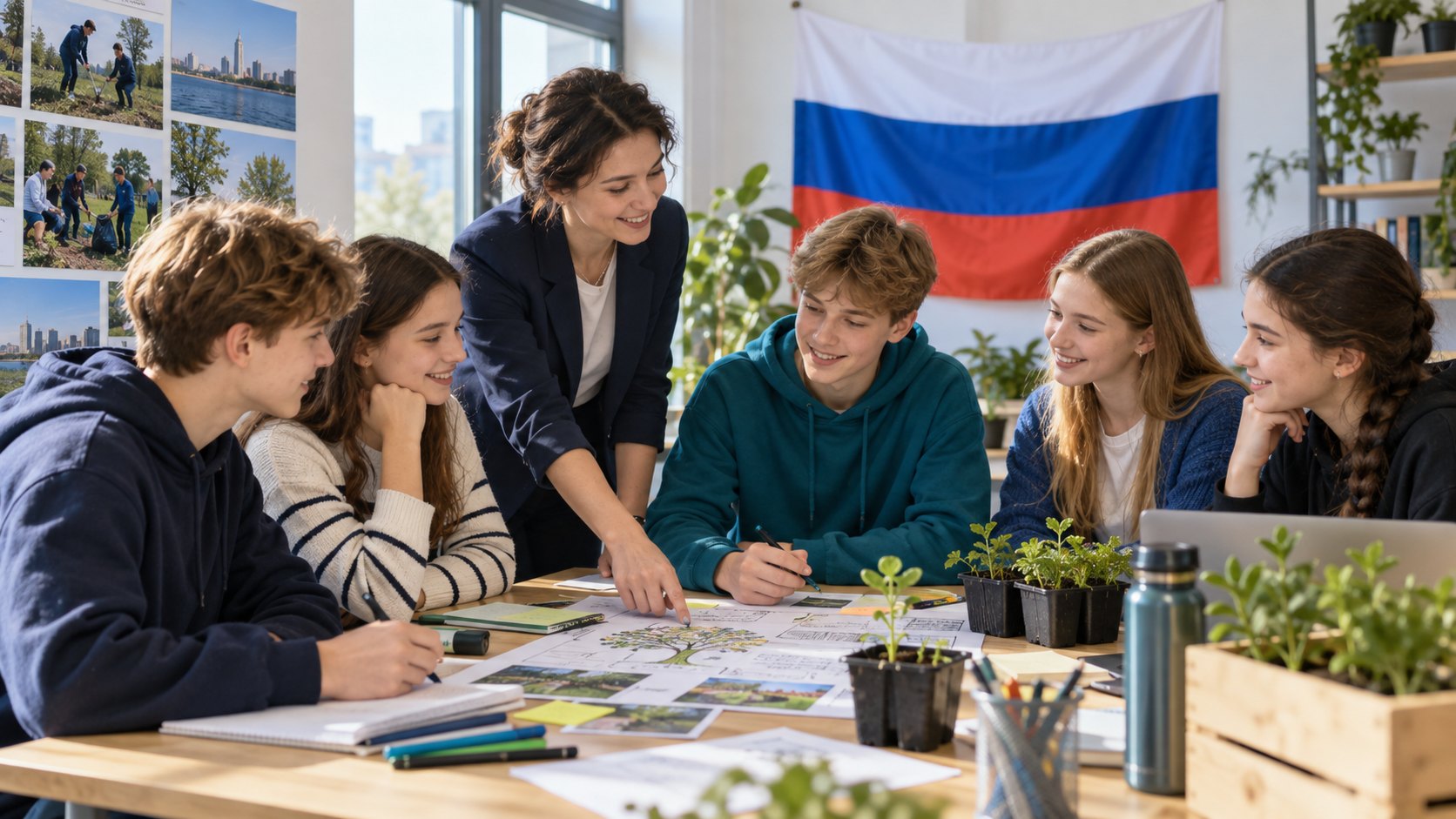Иллюстрация: педагог и молодёжь планируют общественный проект